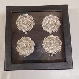 Tahari Home Napkin Rings Set 4 Silver Tone Sparkling Rhinestone Jewel New